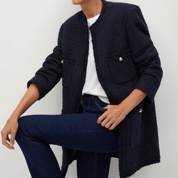 MANGO last 2 🔥 wool blend tweed collarless coat blogger zara competitor brand - Picture 2 of 7